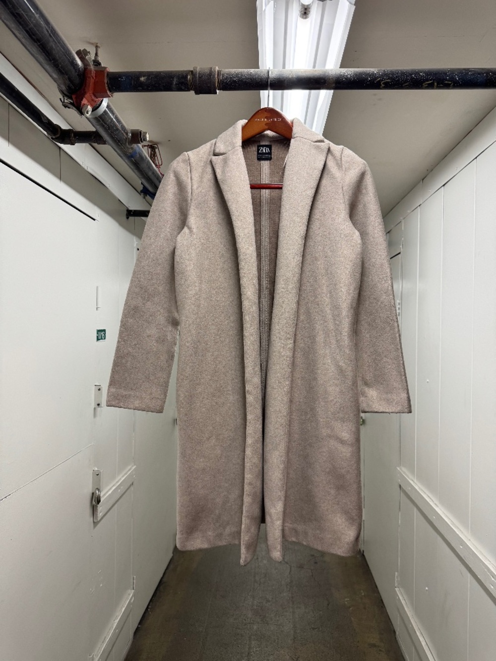 ZARA Slim Fit Oatmeal Knee Length Notch Lapel Warm Coat